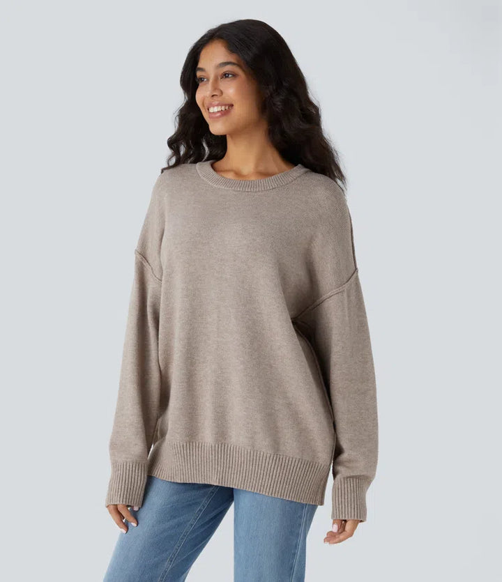 Round Neck Dropped Shoulder Long Sleeve Casual Jumper