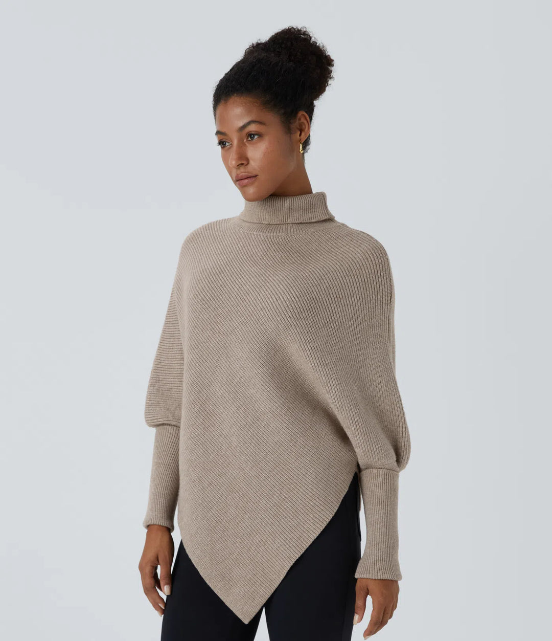 High Neck Long Sleeve Asymmetric Hem Work Jumper