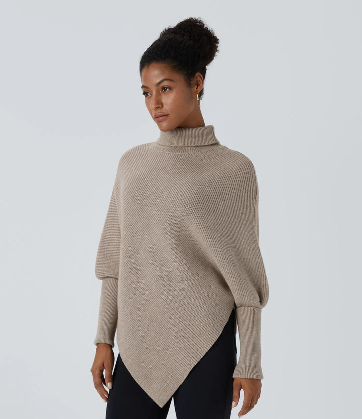 High Neck Long Sleeve Asymmetric Hem Work Jumper