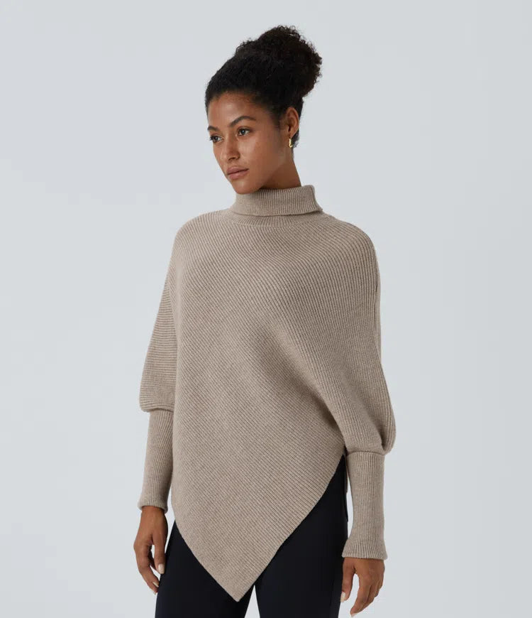 High Neck Long Sleeve Asymmetric Hem Work Jumper