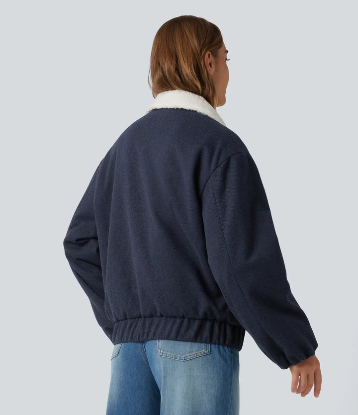 Collared Plaid Long Sleeve Casual Jacket with Pockets