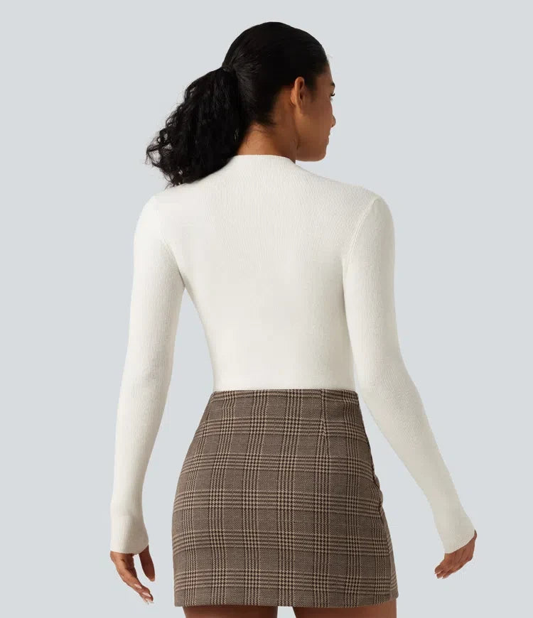 Mock Neck Long Sleeve Thumb Hole Work Wool-Blend Jumper