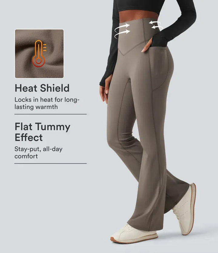 Halara Ultrasculpt Heat High Waisted Tummy Control Fleece Shaping Yoga Bootcut Leggings with Pockets