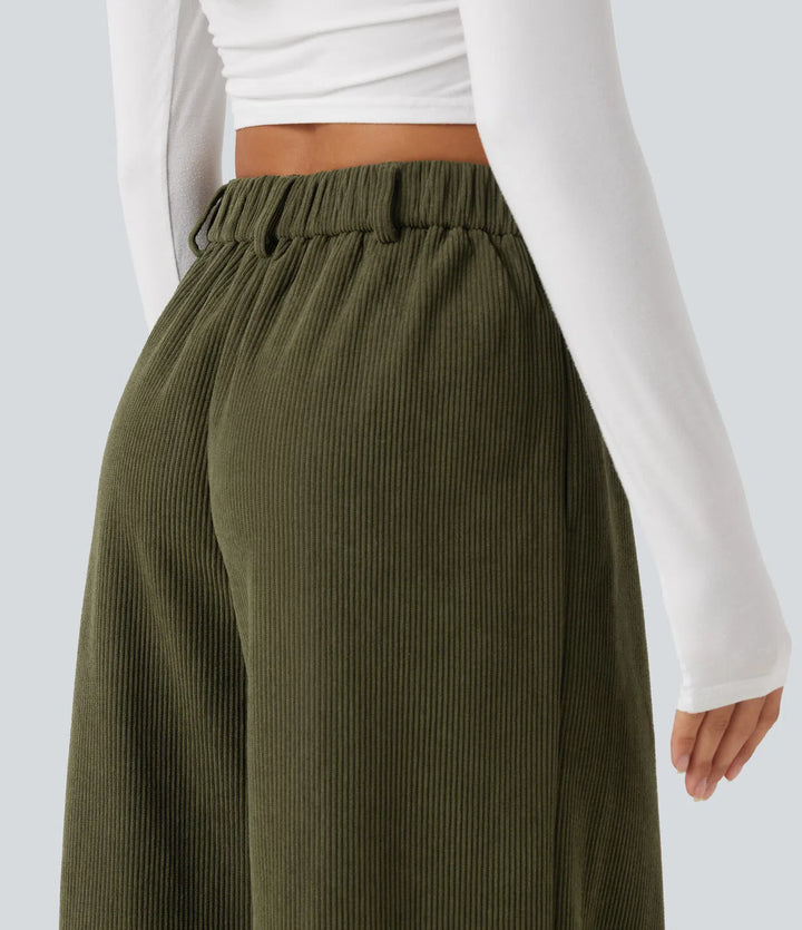 High Waisted Baggy Corduroy Casual Trousers with Pockets