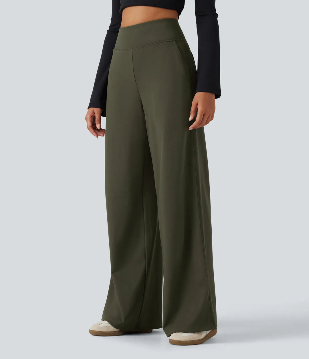 DayStretch High Waisted Wide Leg Casual Trousers with Pockets