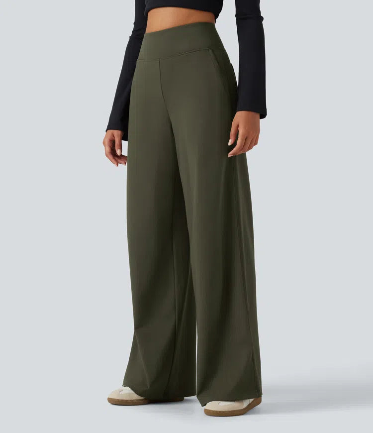 DayStretch High Waisted Wide Leg Casual Trousers with Pockets