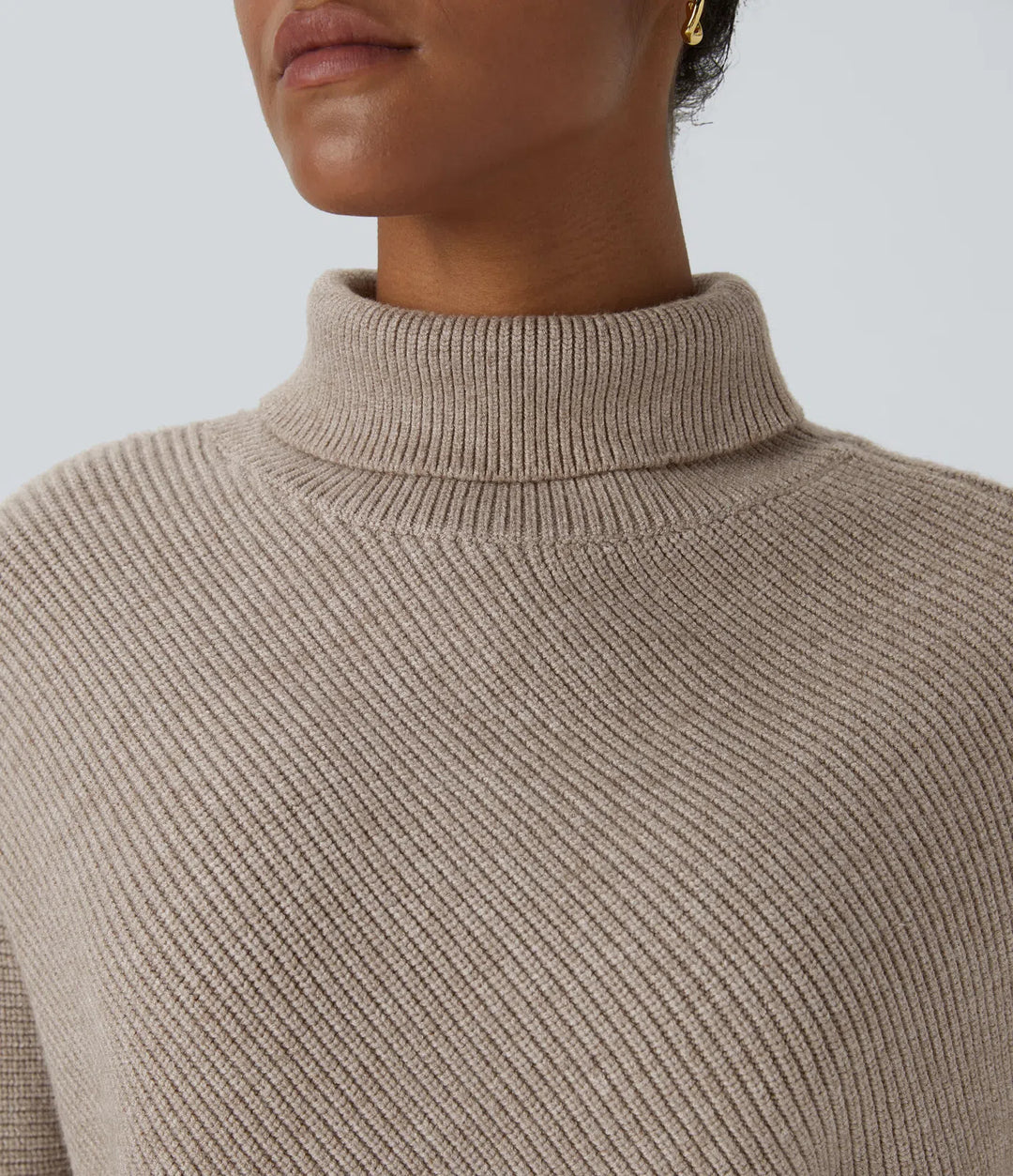 High Neck Long Sleeve Asymmetric Hem Work Jumper
