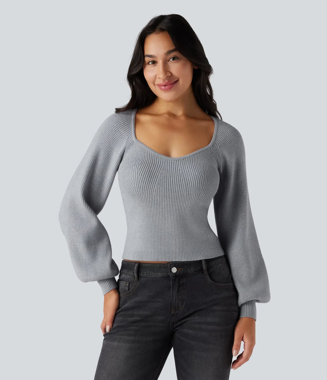 Queen Anne Neck Long Sleeve Casual Jumper