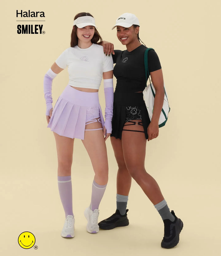 Halara X Smiley® Breezeful High Waisted Pleated 2-in-1 Asymmetric Hem Quick Dry Mini Dance Skirt with Pockets