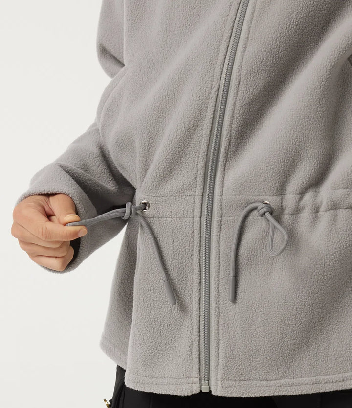 Hooded Long Sleeve Drawstring Curved Hem Fleece Casual Coat with Pockets