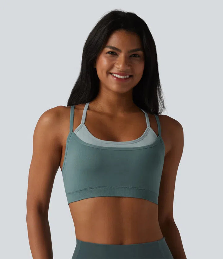 OneForm Seamless Flow Light Support colourBlock 2-in-1 Built-in Bra Yoga Sports Bra