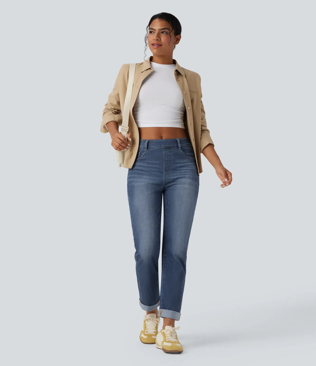 Halara Flex High Waisted Rolled Hem Casual Slim Jeans with Pockets