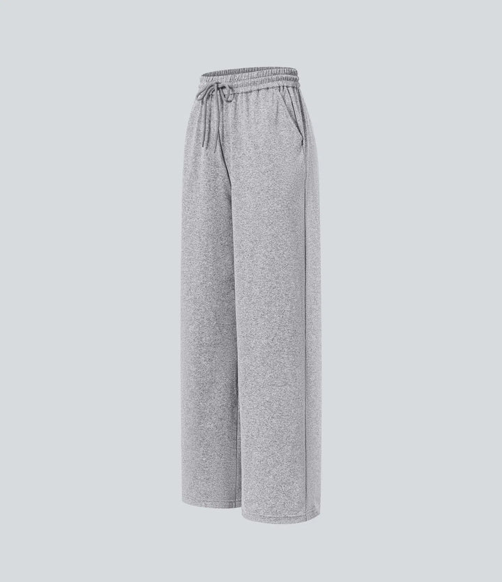 High Waisted Drawstring Pocket Wide Leg Casual Trousers