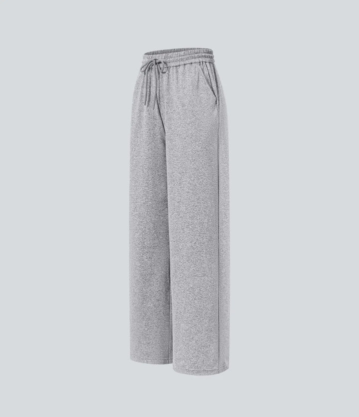 High Waisted Drawstring Pocket Wide Leg Baggy Casual Trousers