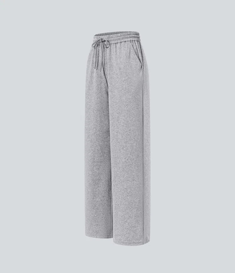 High Waisted Drawstring Pocket Wide Leg Baggy Casual Trousers