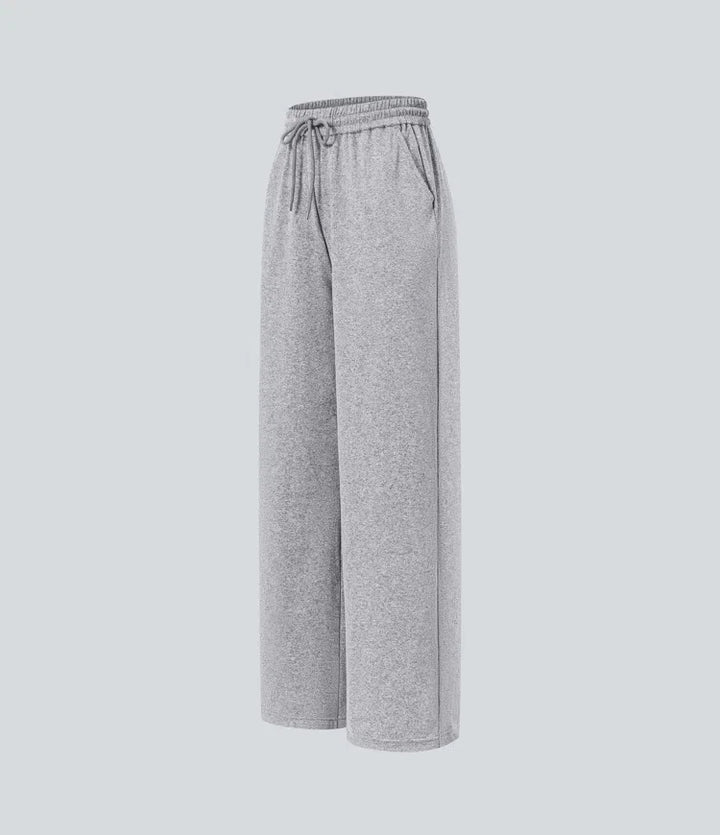 High Waisted Drawstring Pocket Wide Leg Baggy Casual Trousers