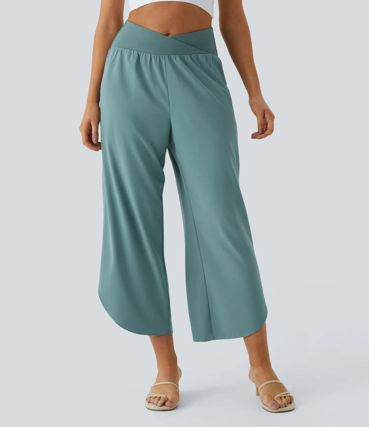 Breezeful High Waisted Crossover Quick Dry Resort Trousers with Pockets