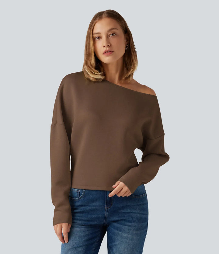 SpacerTek One Shoulder Batwing Long Sleeve Asymmetric Casual Sweatshirts
