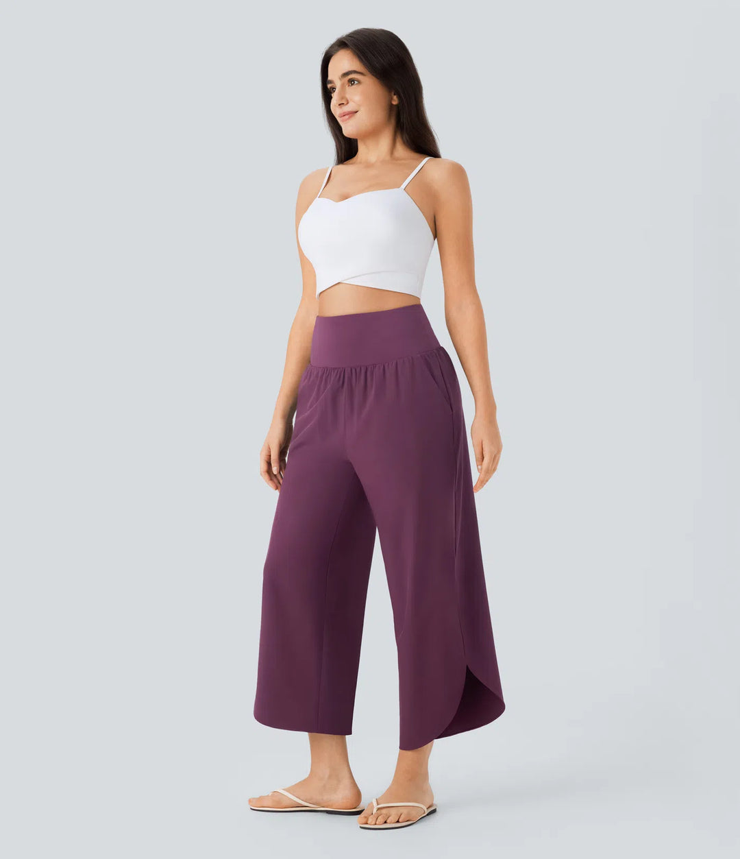 Breezeful High Waisted Tummy Control Split Hem Quick Dry Resort Trousers with Pockets