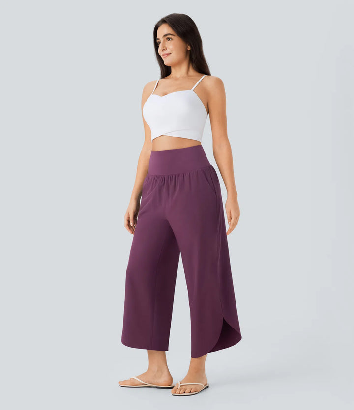 Breezeful High Waisted Tummy Control Split Hem Quick Dry Resort Trousers with Pockets