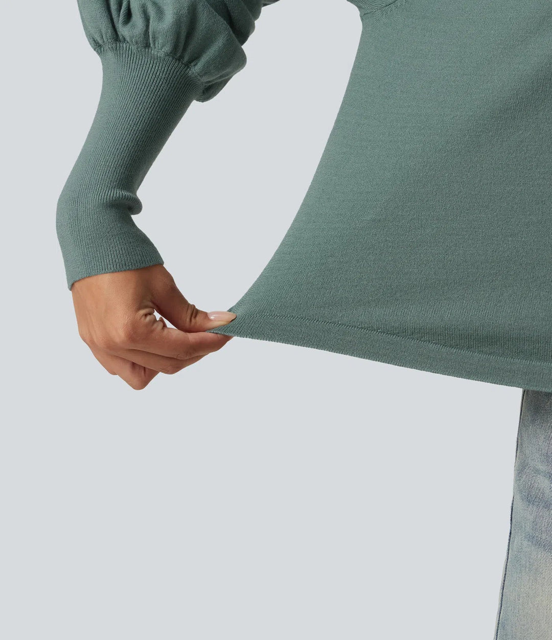 Henley Neck Puff Long Sleeve Relaxed Work Jumper