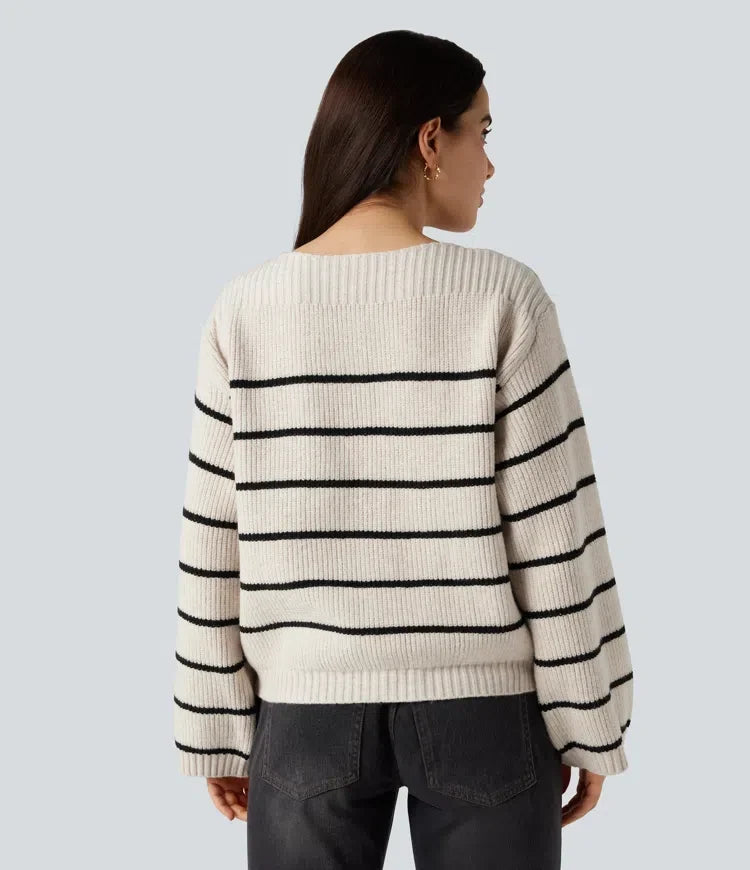 Boat Neck Long Sleeve Stripes Work Jumper