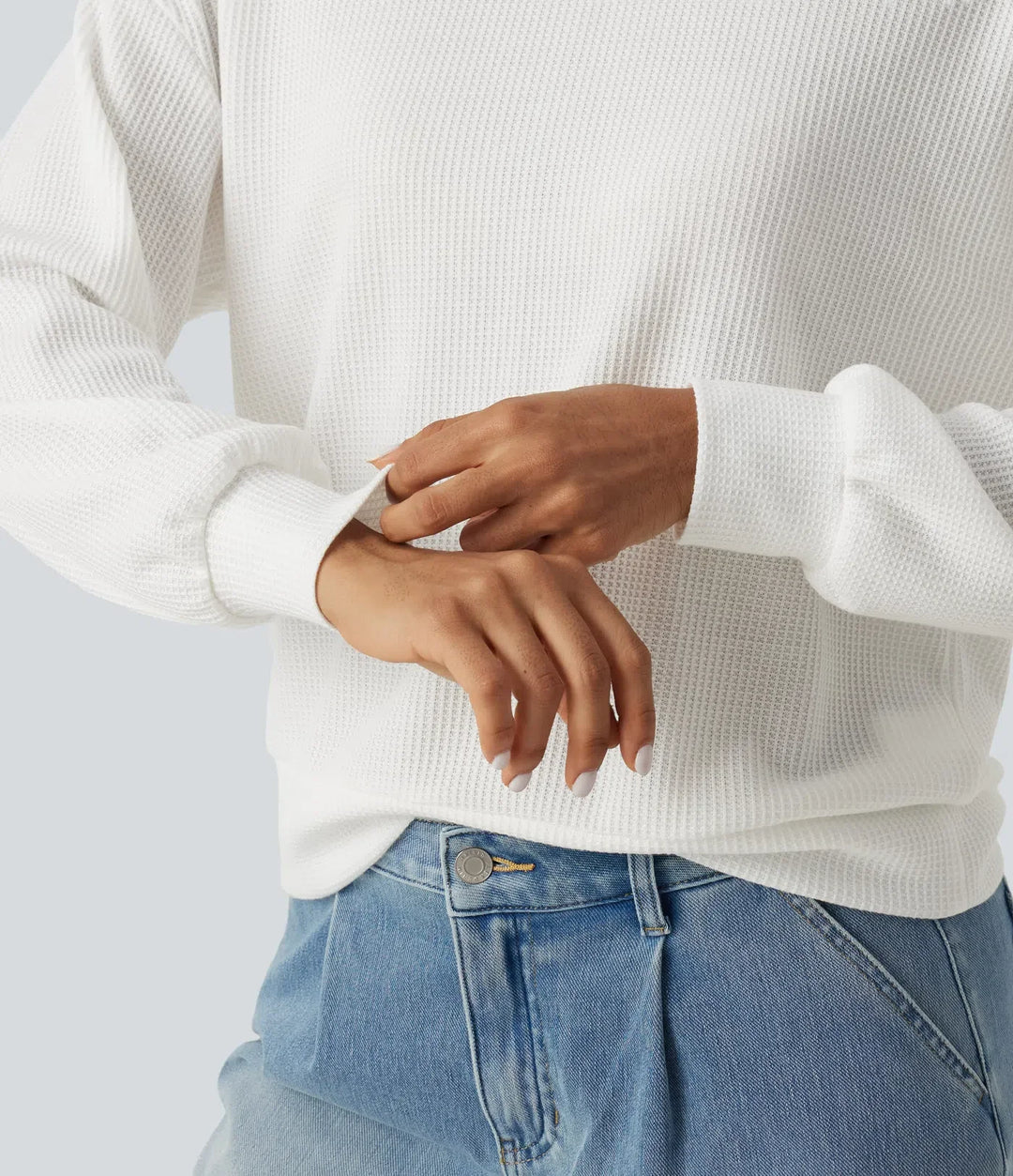 Hooded Drop Shoulder Long Sleeve Waffle Casual Sweatshirt
