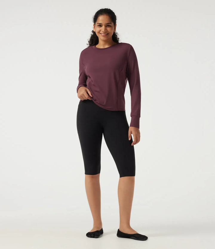 Round Neck Long Sleeve Contrast Mesh Quick Dry Workout Sweatshirt