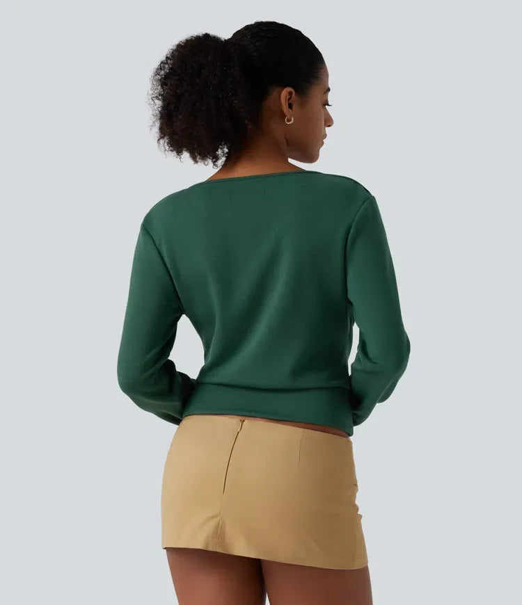 V Neck Long Sleeve Crossover Ruched Yoga Sweatshirt