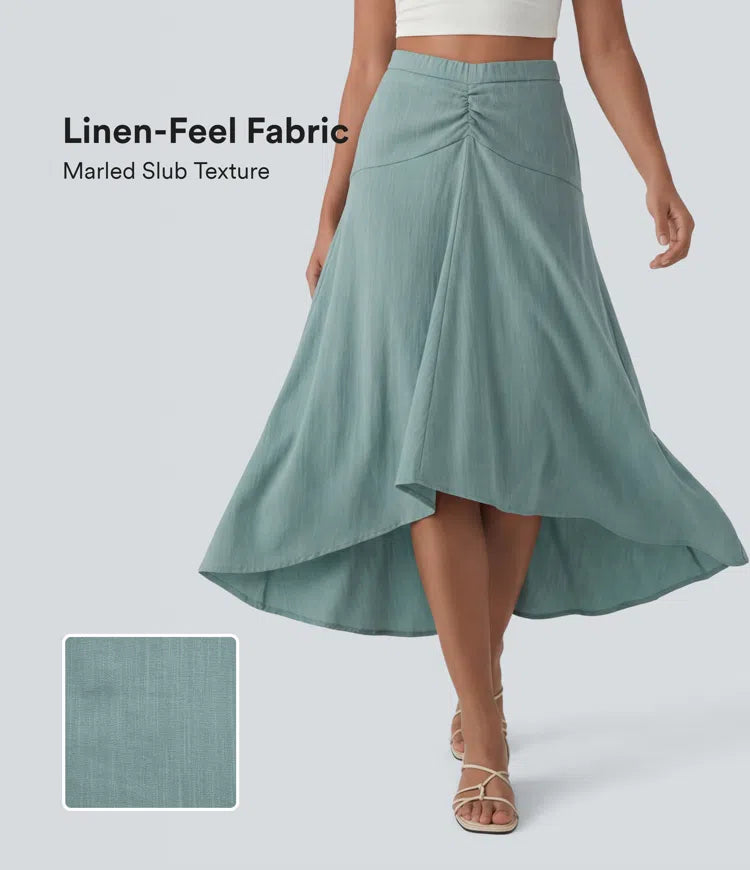 High Waisted High Low Maxi Casual Linen-Feel Skirt