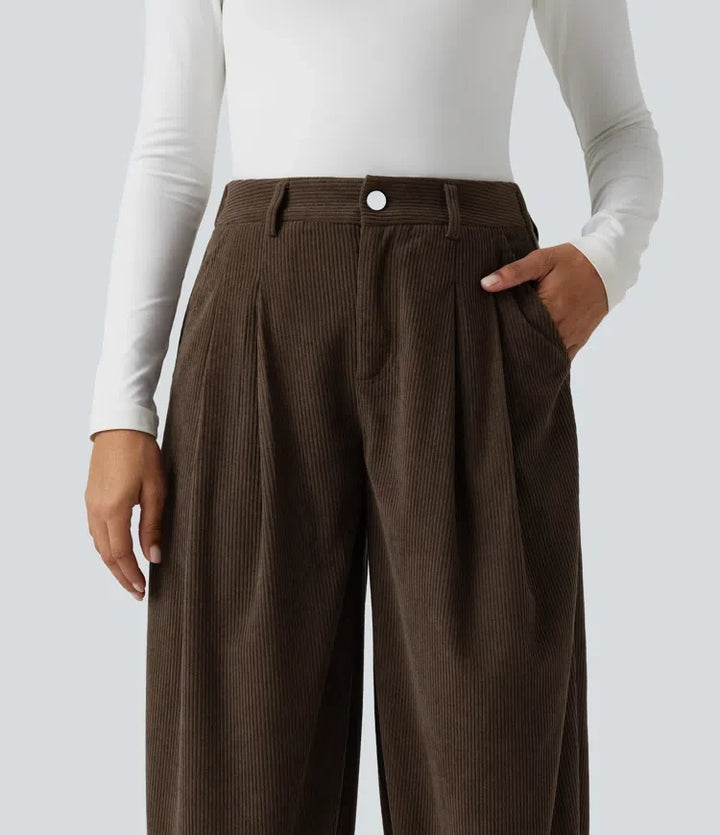 Mid Rise Corduroy Casual Balloon Joggers with Pockets