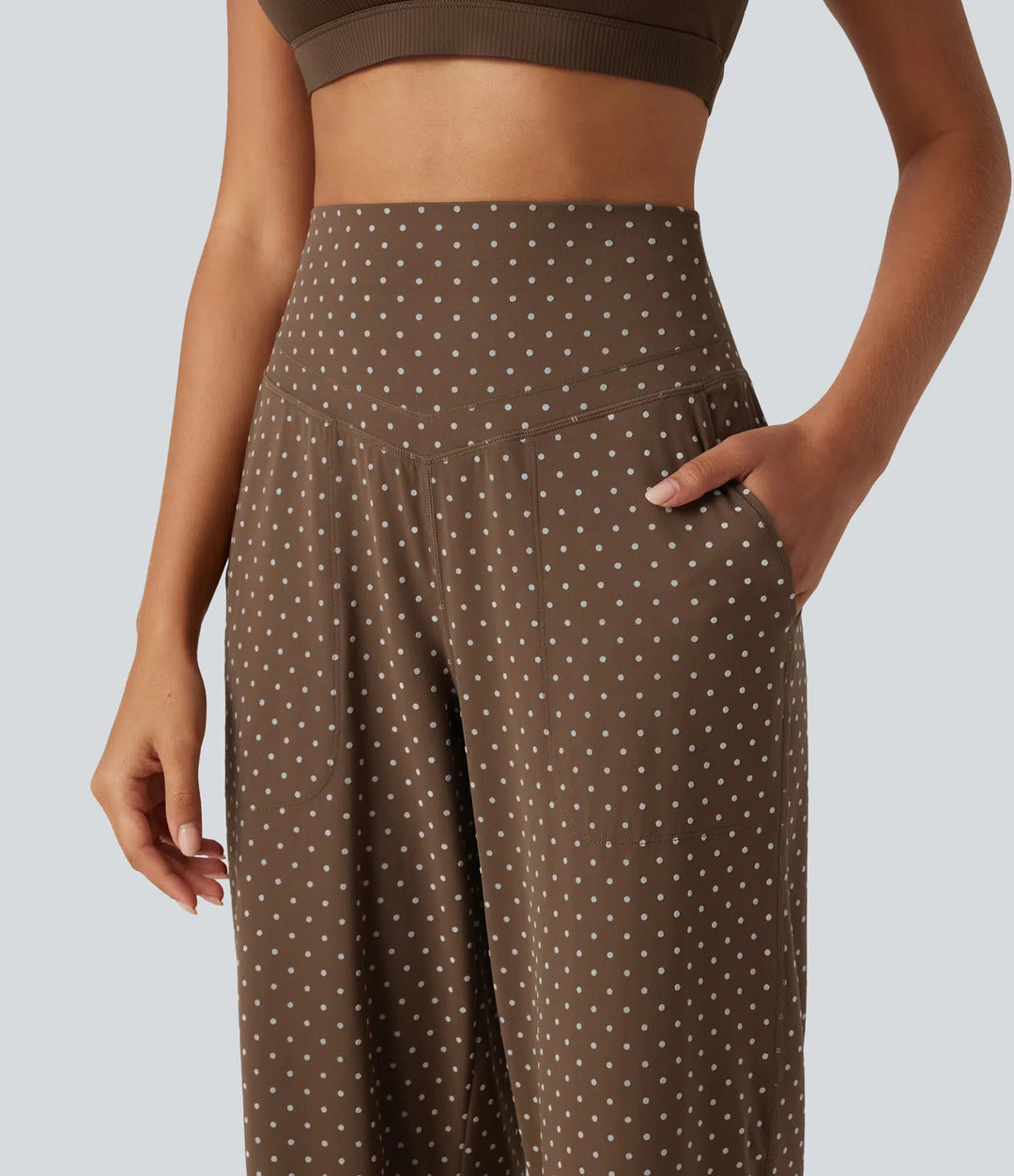 Halara UltraSculpt Flocked High Waisted Tummy Control Straight Leg Polka Dot Yoga Trousers with Pockets