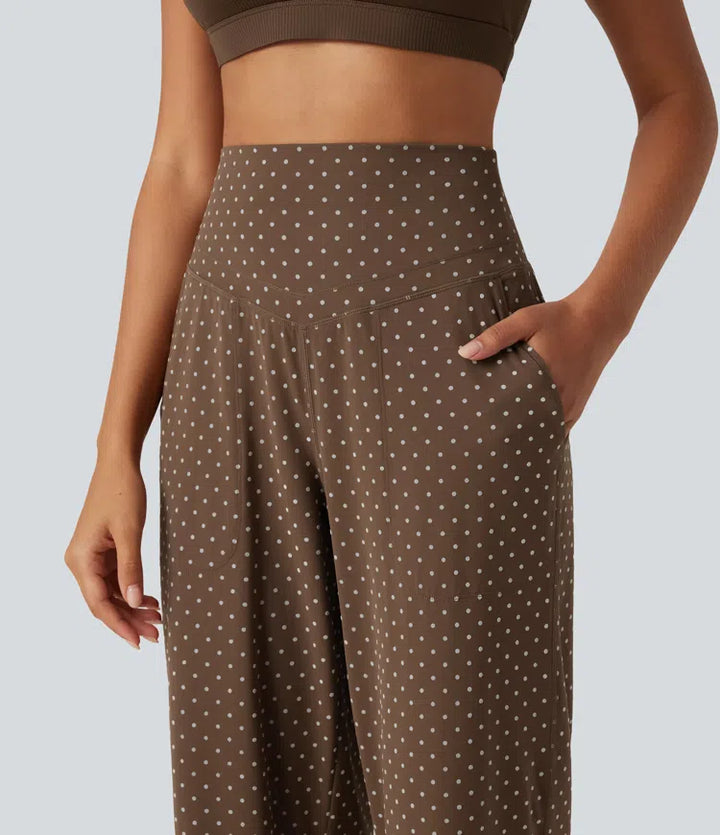 Halara UltraSculpt Flocked High Waisted Tummy Control Straight Leg Polka Dot Yoga Trousers with Pockets