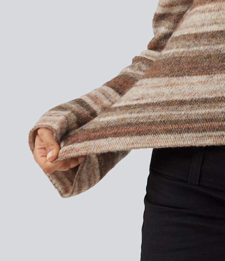 Boat Neck Bell Long Sleeve Gradient Stripe Oversized Casual Jumper
