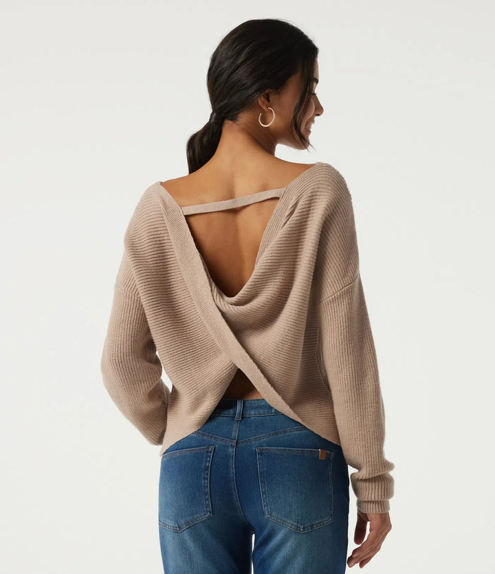 Boat Neck Long Sleeve Cut Out Back Casual Jumper