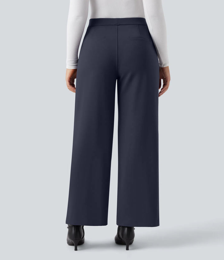 SoftlyZero Plush Thermal High Waisted Straight Leg Work Trousers with Pockets