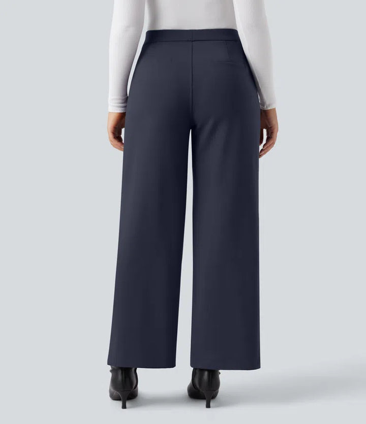 SoftlyZero Plush Thermal High Waisted Straight Leg Work Trousers with Pockets