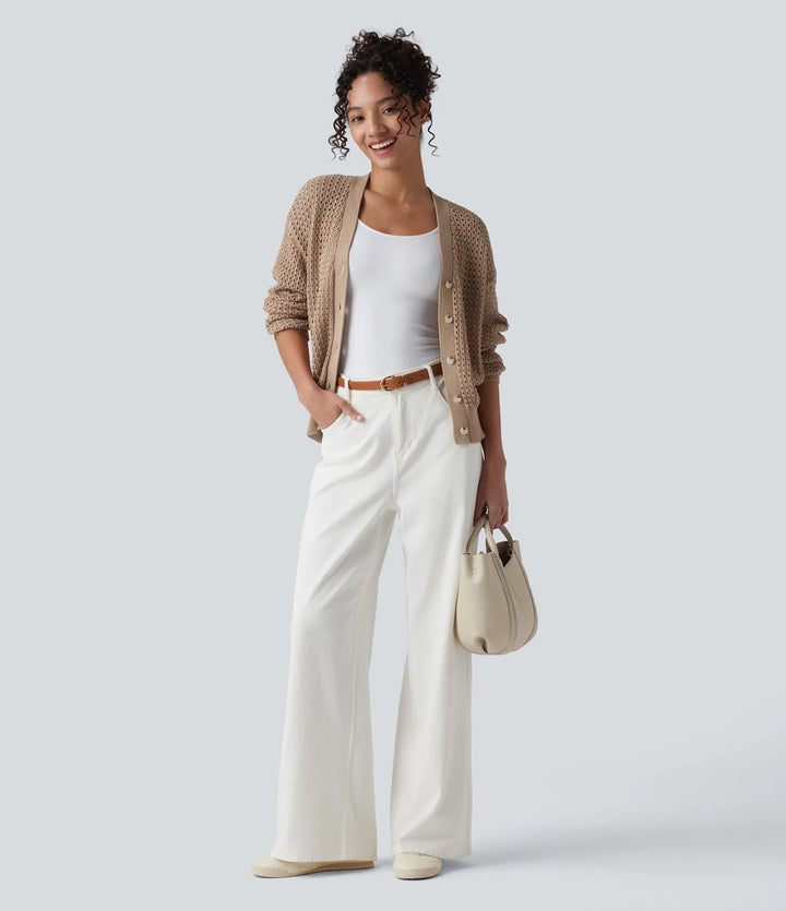 V Neck Long Sleeve Jumper Knit Casual Cardigan