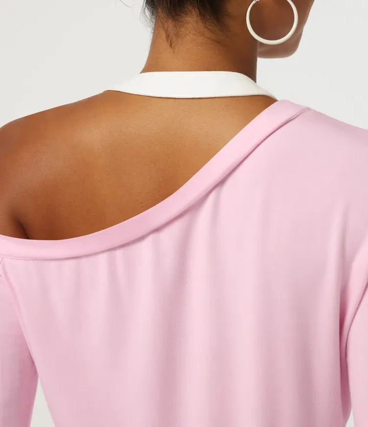 Halter One Shoulder Long Sleeve 2-in-1 Asymmetric Color Block Casual Sweatshirt