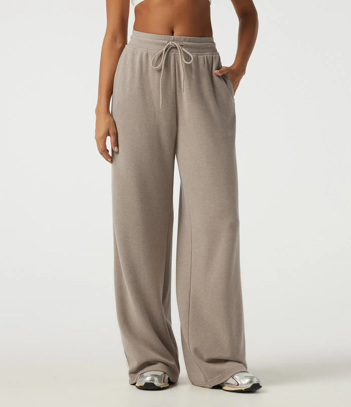 Mid Rise Drawstring Wide Leg Workout Trousers with Pockets