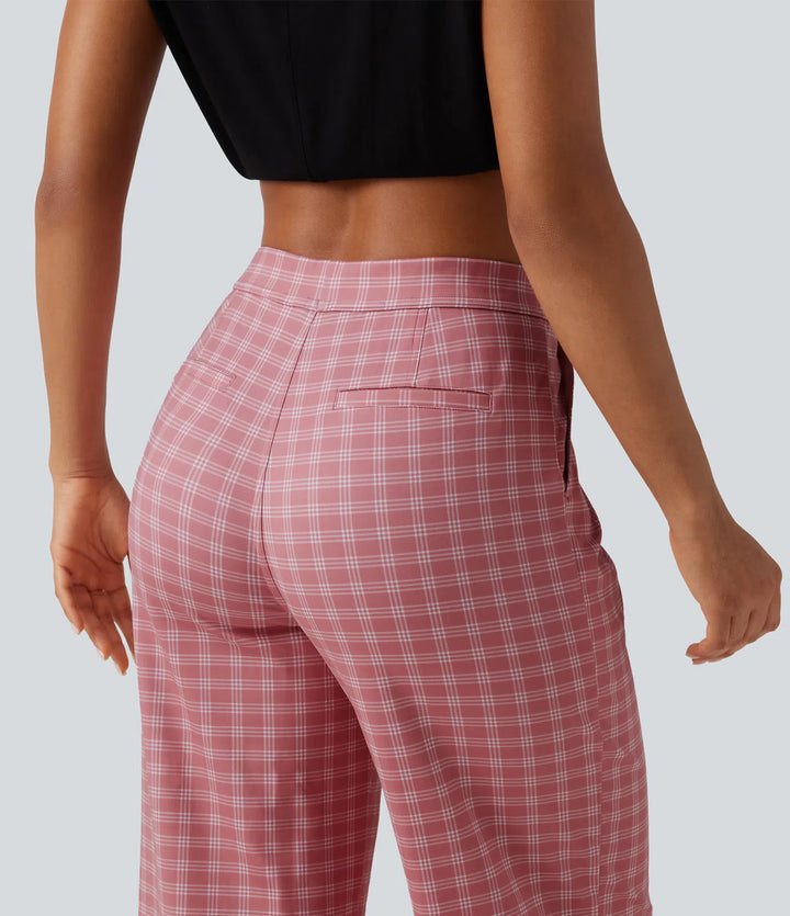 Halara Flex High Waisted Straight Leg Plaid Work Trousers with Pockets