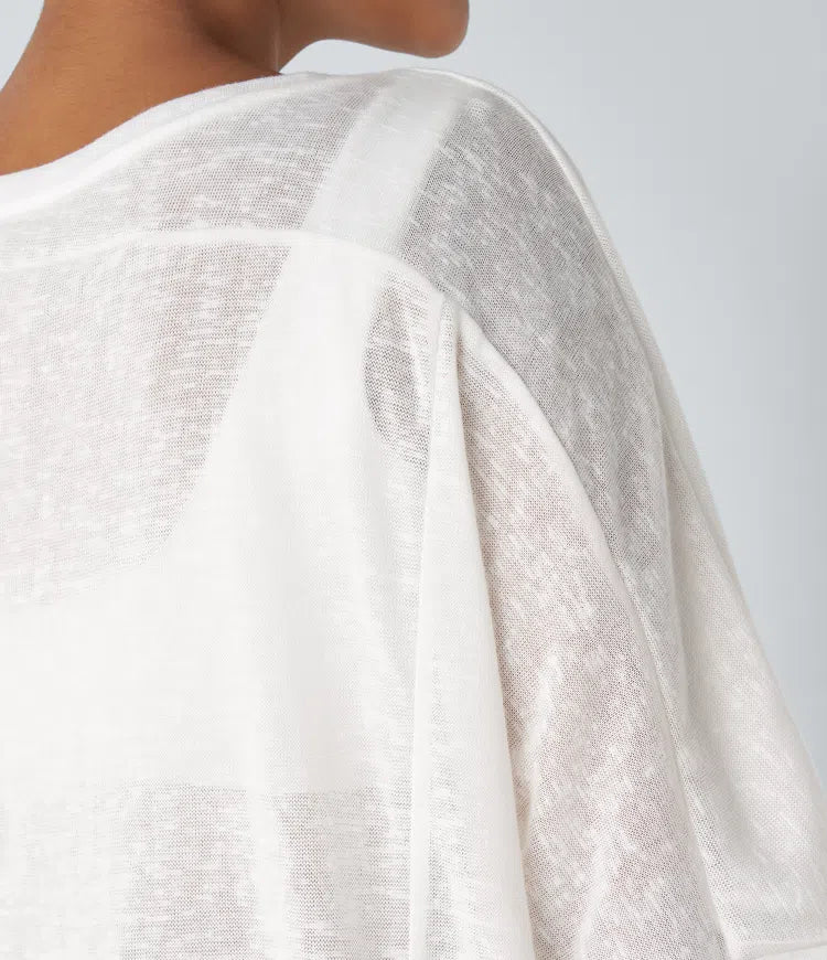 Asymmetric Split Hem Sheer Oversize Casual Top