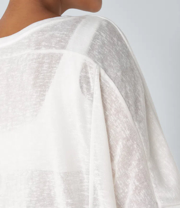 Asymmetric Split Hem Sheer Oversize Casual Top
