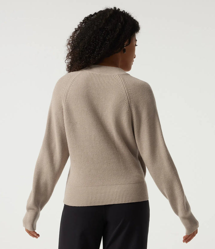 Ribbed Knit V Neck Long Sleeve Work Jumper