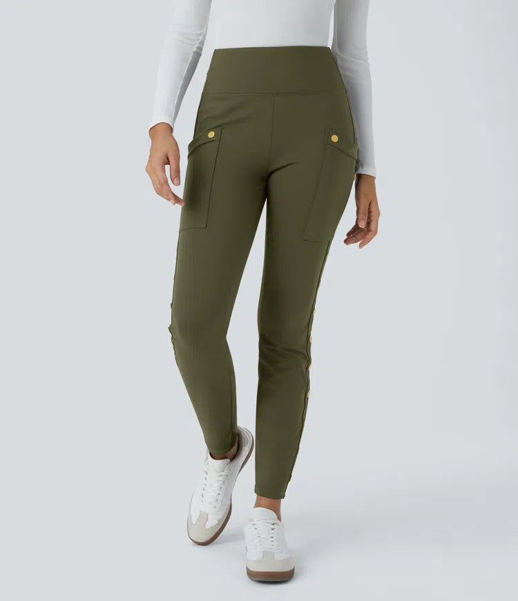 DayStretch High Waisted Decorative Pocket Skinny Ankle Length Casual Trousers