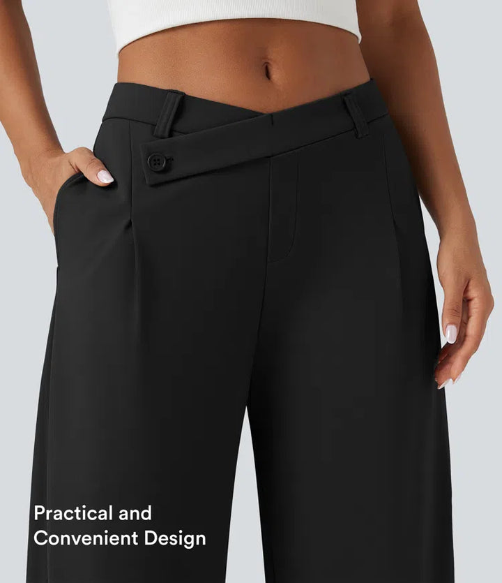 Halara Flex DayStretch Asymmetric Mid Rise Tapered Work Trousers with Pockets