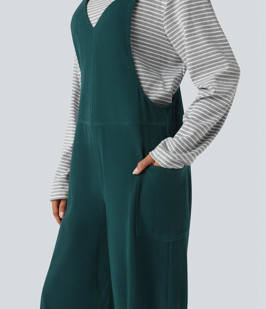 V Neck Corduroy Casual Overalls with Pockets