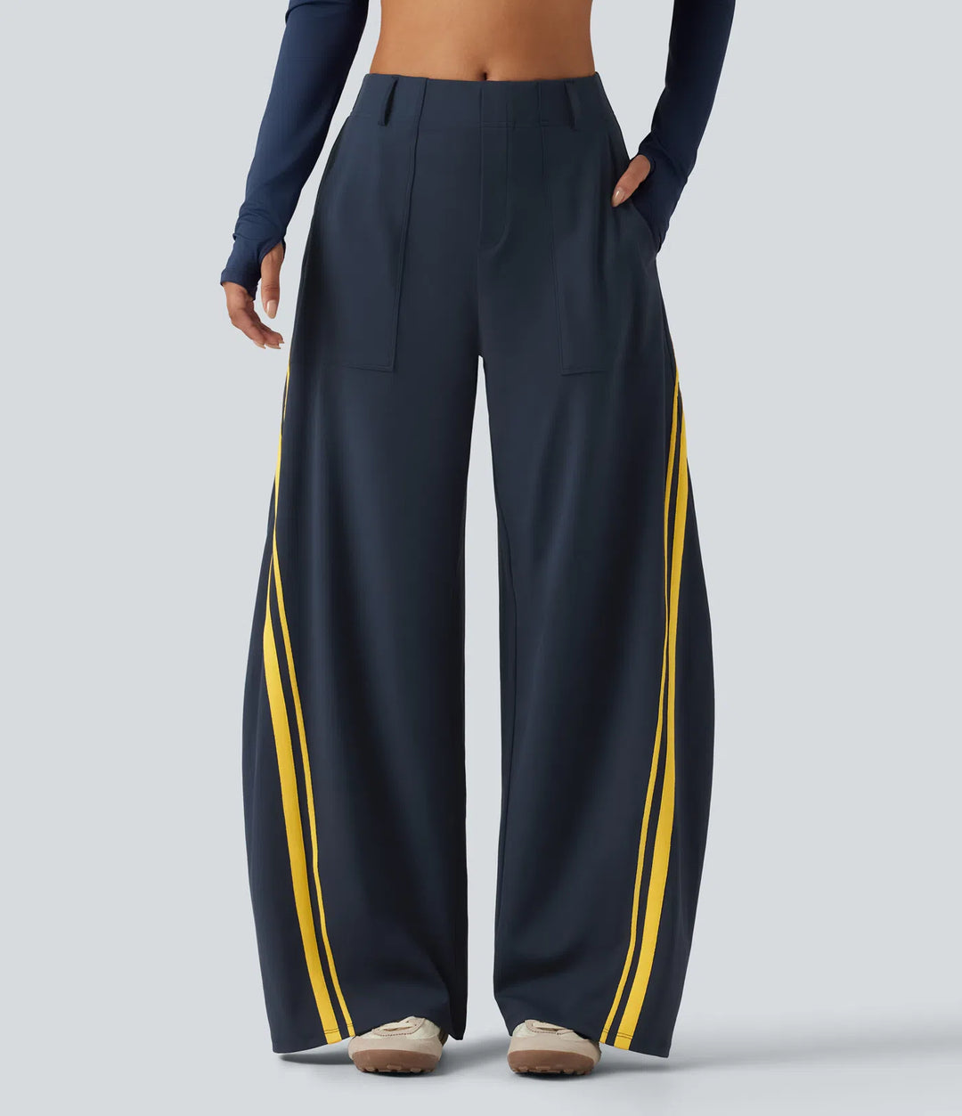 High Waisted colourBlock Side Stripe Barrel Dance Trousers with Pockets