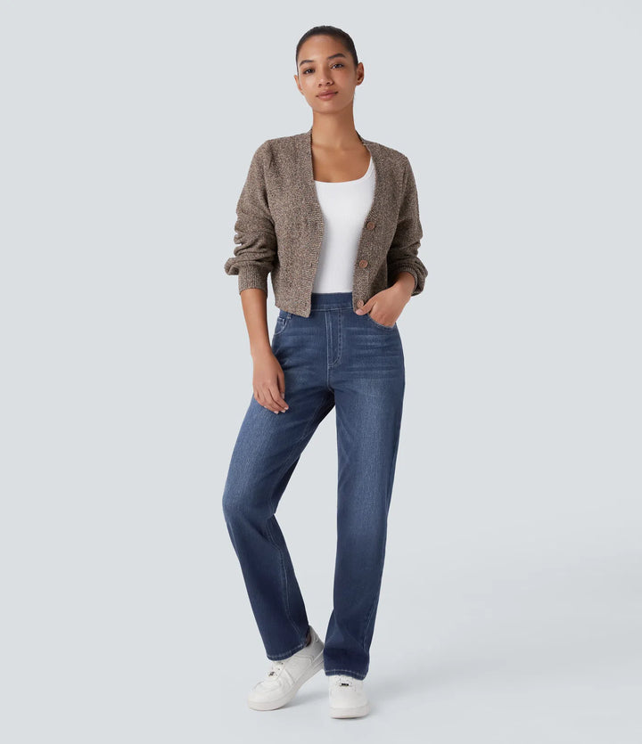 Halara Flex High Waisted Pockets Straight Leg Washed Casual Jeans