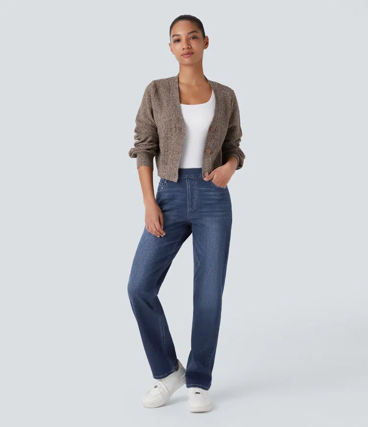 Halara Flex High Waisted Pockets Straight Leg Washed Casual Jeans